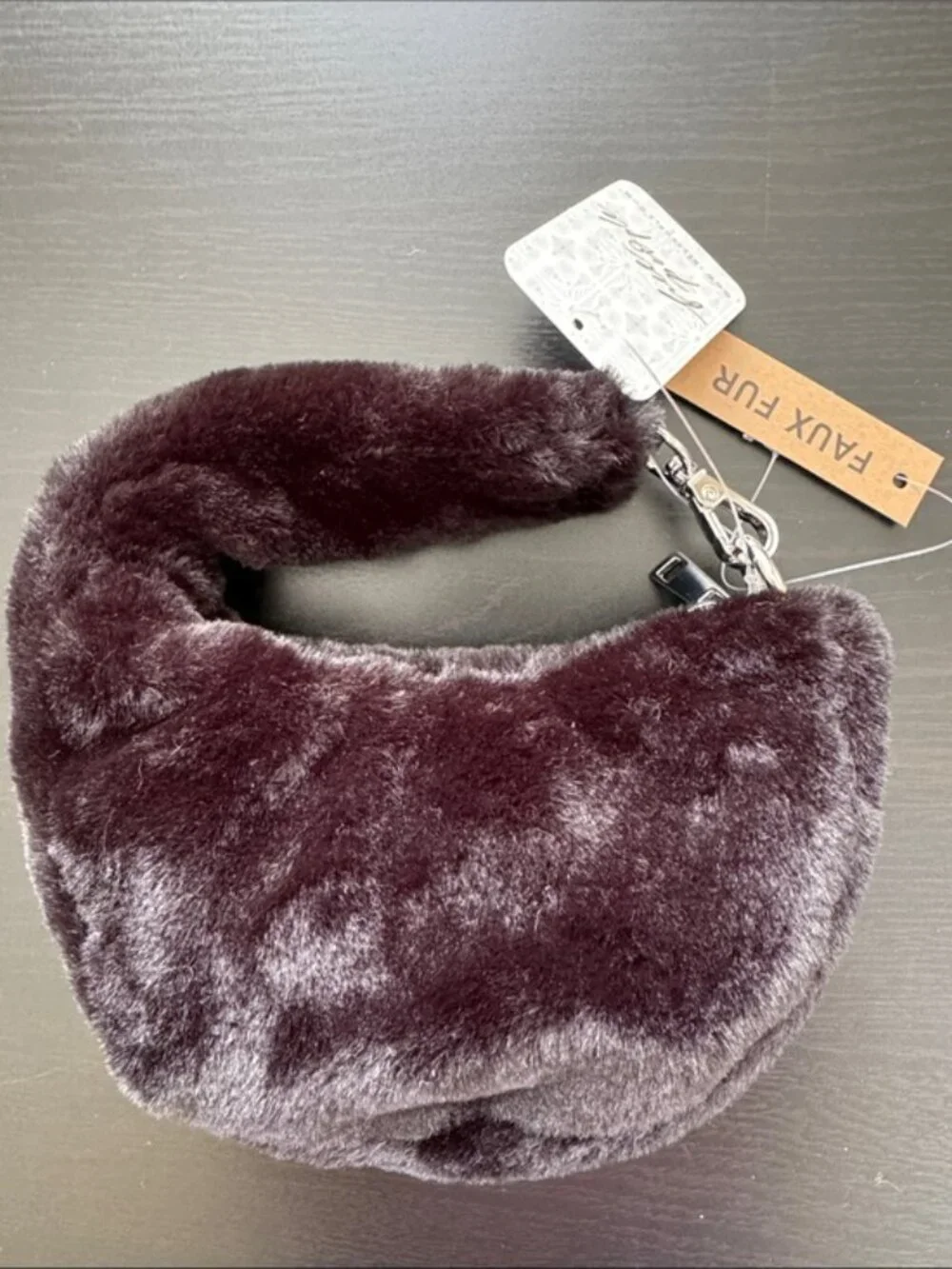 Anthropologie Melie Bianco Brigette Satchel Faux Fur Mini Black Bag Purse‎ - NEW